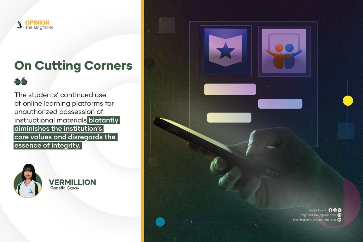 angsalaksak's tweet photo. OPINION | On Cutting Corners
// Ranella Garay

Read the full story here: https://t.co/BY8BHuxNzN

// layout by Alizza Mabulay

#YouthPoints
#TheKingfisherSLSU https://t.co/7EVUa3kxPs