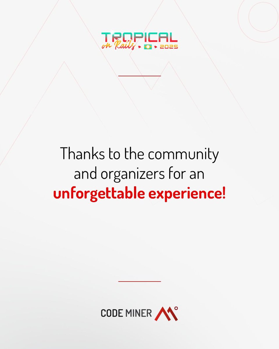 Codeminer42's tweet image. What a ride at Tropical on Rails 2025! 🌴🚀

We had an incredible time connecting with the Ruby community and sharing ideas on how to build better experiences with Rails.

Let’s keep pushing boundaries together—see you at the next one!

#Codeminer42 #TropicalOnRails #RubyOnRails