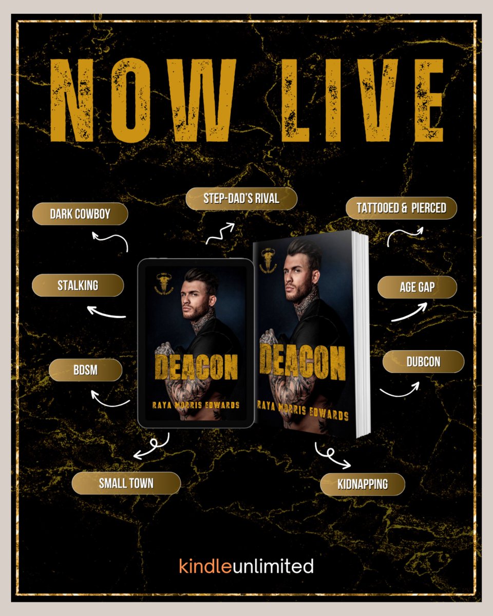 SpellboundStor1's tweet image. ✨Let’s celebrate! DEACON by @rayamorrisedwards is LIVE!
a.co/d/72BXyVm
Why you need this book…
🤠Dark Cowboy
🖤BDSM
🤠Stalking
🖤Age Gap
🤠Rope Bondage
🖤Chastity Equipment
🤠Daddy Kink
🖤Touch Her & Die
🤠Dubcon
🖤Kidnapping
@theauthor.agency