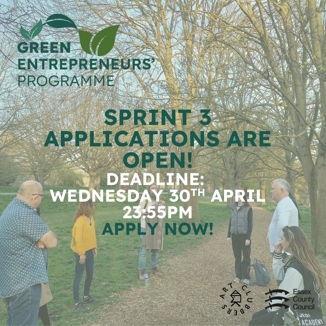 ✍️SPRINT 3 APPLICATIONS ARE OPEN✍️

Join Sprint 3 of the Green Entrepreneurs' Programme! 

APPLY NOW! bit.ly/GEP-2025

@Ambitious Essex

#greenbuisness #business #freeonlineworkshops #online #trainingprogramme #workshops #essex #essexcountycouncil #seedfunding