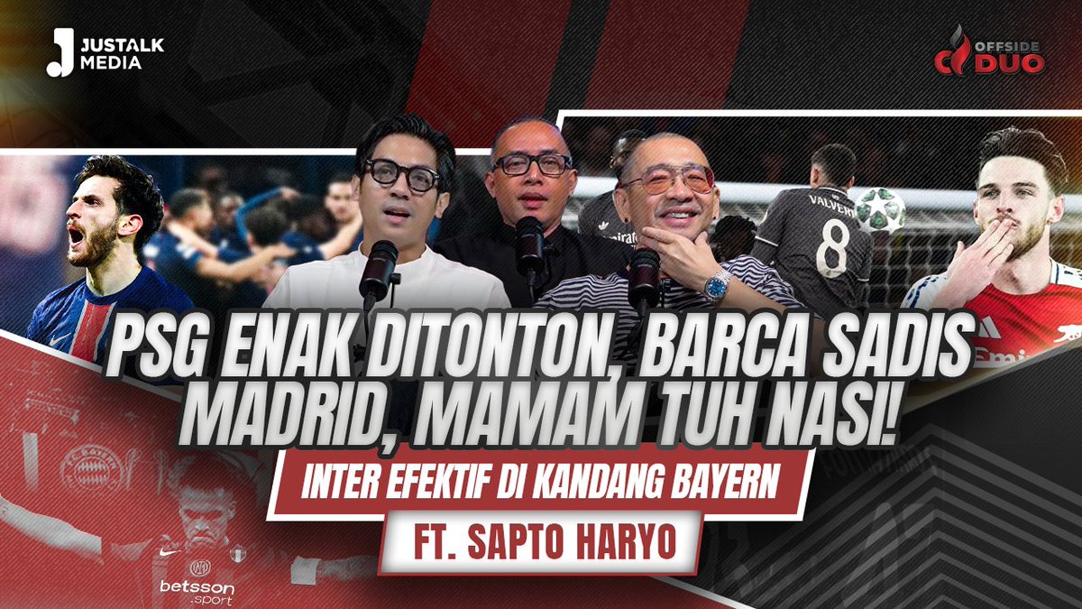 offsideduo's tweet photo. OFFSIDE DUO #234 : PSG ENAK DITONTON, BARCA SADIS, MADRID MAMAM TUH NASI ! INTER EFEKTIF

Tonton Selengkapnya hanya di OFFSIDE DUO! : https://t.co/kcogcbiWGI

#justalkmedia #offsideduo #coachjustin #ucl #barcelona #mbappe #arsenal  #realmadrid #manunited #intermilan #fyp https://t.co/6UEYamvEXd