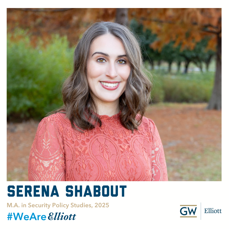 ESIA Grad Admissions (@esiagrad) on Twitter photo At <a href="/ElliottSchoolGW/">The Elliott School</a> Serena Shabout was inspired to pursue a career focusing on security and the Middle East. By taking skills courses taught by experts, she's gearing up for a future in federal government. Learn more in her #WeAreElliott profile! ow.ly/2vAU50Vms9f At <a href="/ElliottSchoolGW/">The Elliott School</a> Serena Shabout was inspired to pursue a career focusing on security and the Middle East. By taking skills courses taught by experts, she's gearing up for a future in federal government. Learn more in her #WeAreElliott profile! ow.ly/2vAU50Vms9f
