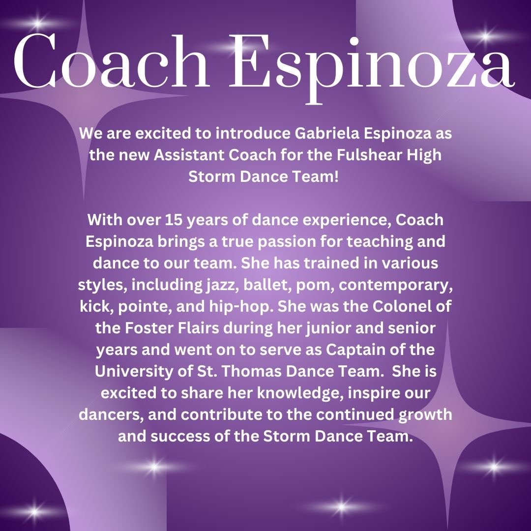 Excited to announce our new coaches for the Fulshear Storm Dance Team! 
💜⚡️⛈️
#TheChargerWay