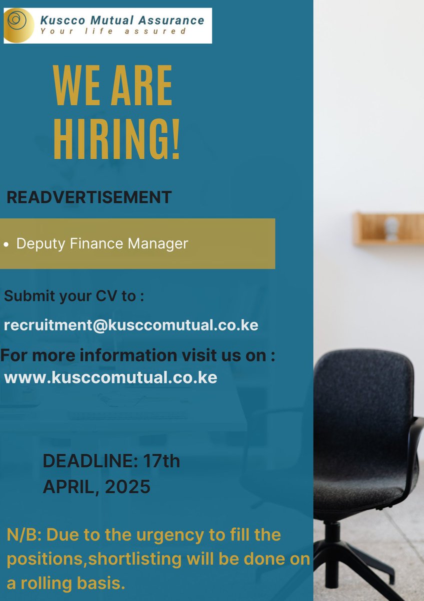 kusccomutual's tweet photo. Iko Kazi
We are seeking a highly qualified and experienced person to join our dynamic team.
#IkoKaziKE https://t.co/hWRB4Se2Vj