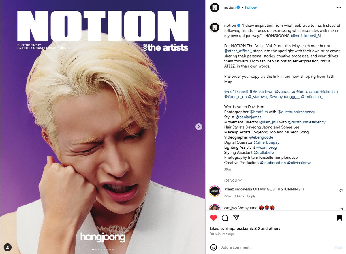 ATEEZTH_ROADIES's tweet photo. [📢] NOTION The Artists Vol. 2 - ATEEZ 
Photography by HOLLY MCCANDLESS-DESMOND (IG : hmdfilm) 

IG : notion 
(รูปจำนวน 8 รูป)
🔗 https://t.co/PAgQ5nVG3u
⬆️ like+comment+share 

#NOTION #NotionMagazine 
#ATEEZ #에이티즈 #เอทีซ @ATEEZofficial https://t.co/EKOwr8ncHb