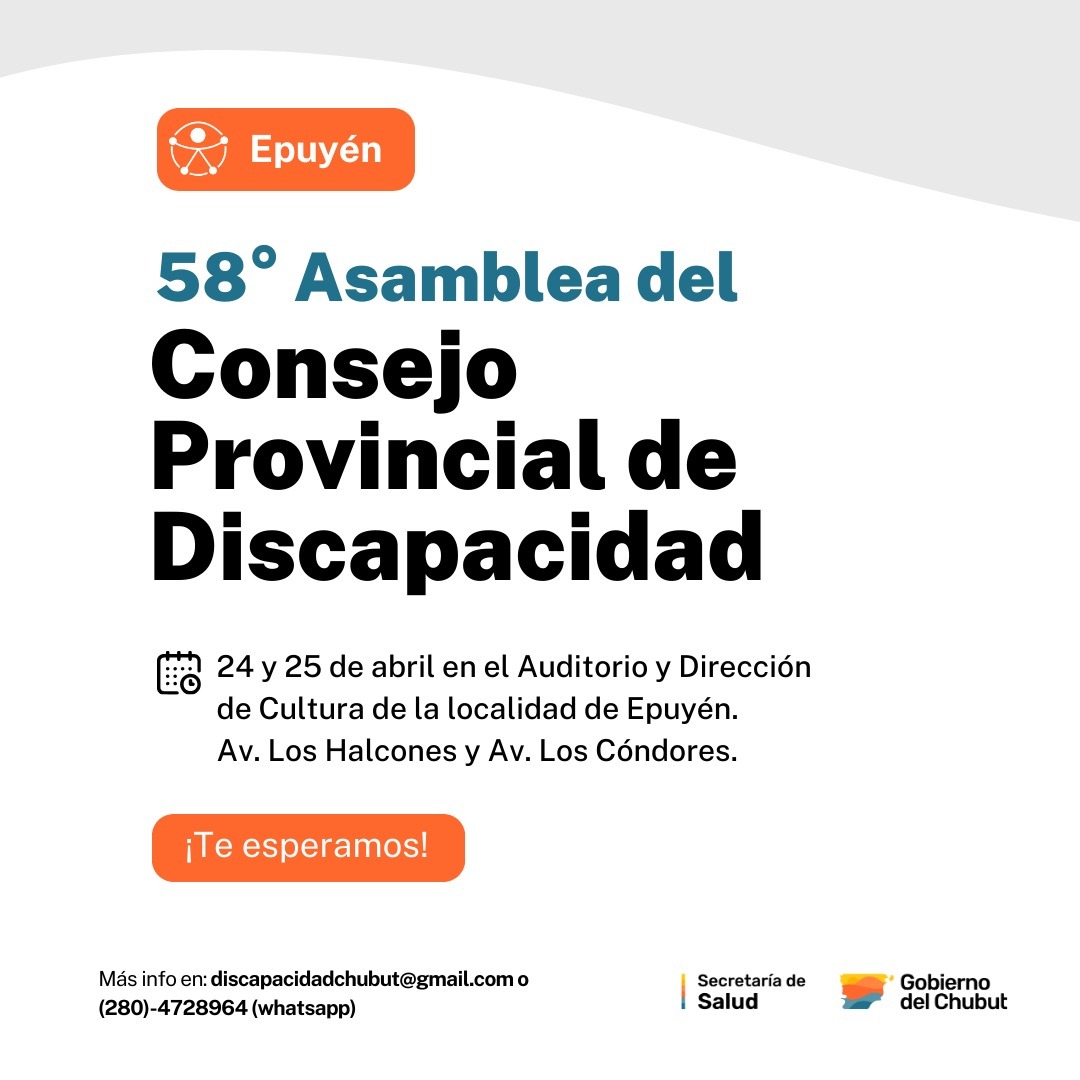 🟠 CHUBUT REALIZARÁ EN EPUYÉN UNA NUEVA ASAMBLEA DEL CONSEJO PROVINCIAL DE DISCAPACIDAD

🌐 Para más información: acortar.link/eDQmOG

#Epuyén #Chubut #COPRODIS #Salud #Gobierno