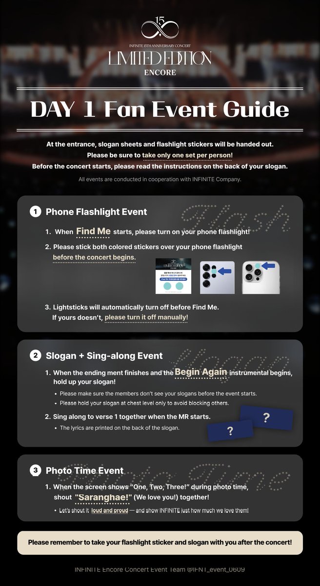 IFNT_event_0609's tweet photo. 📢 LIMITED EDITION ENCORE – DAY 1 Fan Event

Slogans and flashlight stickers will be handed out at the entrance.
Please take one set per person.
Please check the event timing and instructions in advance!

❗️Take your slogan and sticker with you after the show! ❗️ https://t.co/bVooyFNvKj