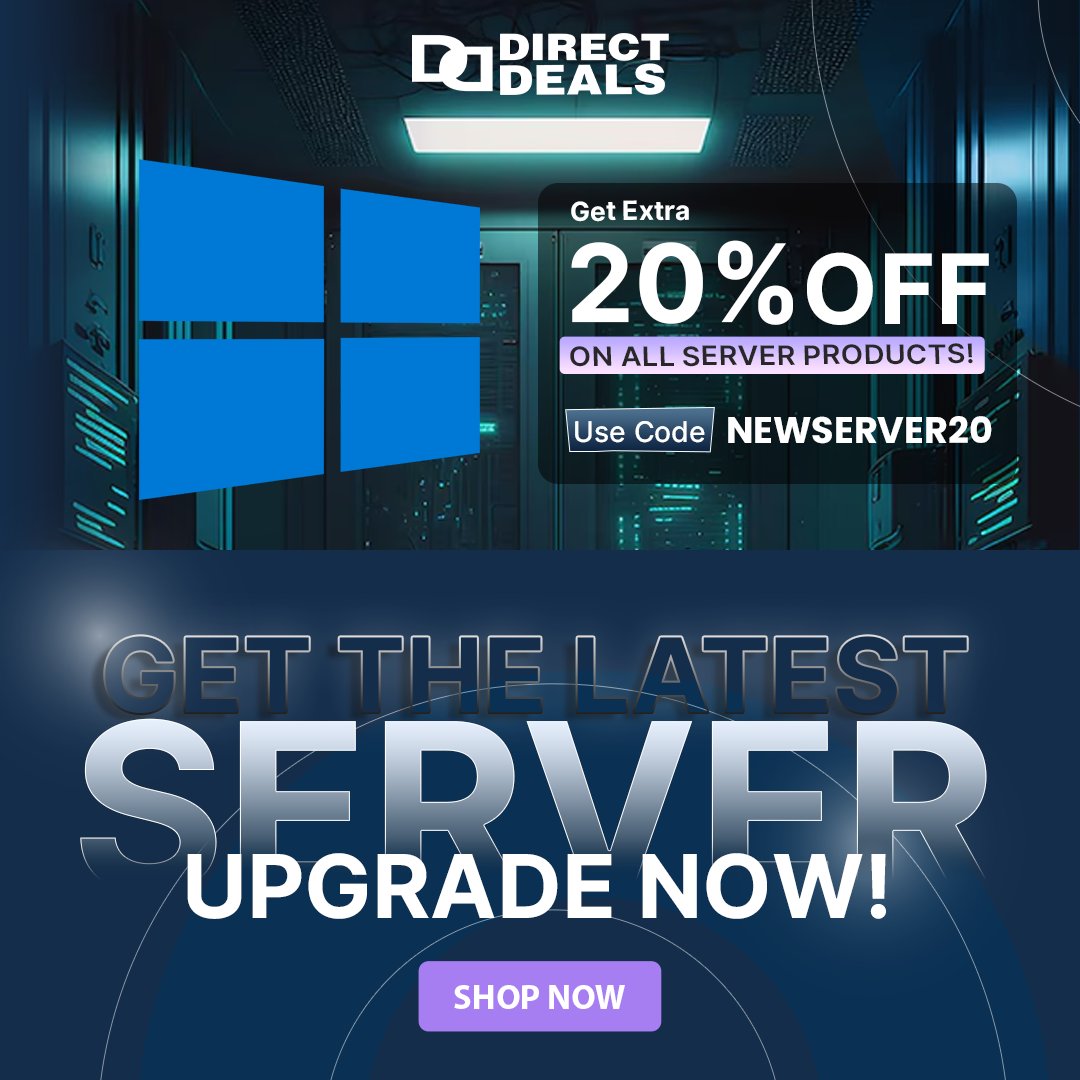 DirectDeals's tweet photo. Time to UPGRADE your Windows Server and save big.
20% OFF with code NEWSERVER20
From Windows Server 2019 to the latest 2025 – we’ve got it all!

#TechSale #WindowsServerDiscount #ServerUpgradeNow #DirectDeals #SystemAdminTools #SecureServer #DataCenterSolutions #UpgradeTech https://t.co/m6iSk1BzCJ