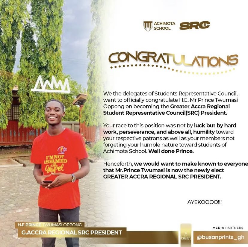 _PrinceOppong's tweet image. 2 years ago today, I was elected as Greater Accra Regional SRC President — a journey that shaped my leadership, challenged my limits, and deepened my passion to serve. Grateful for every moment.