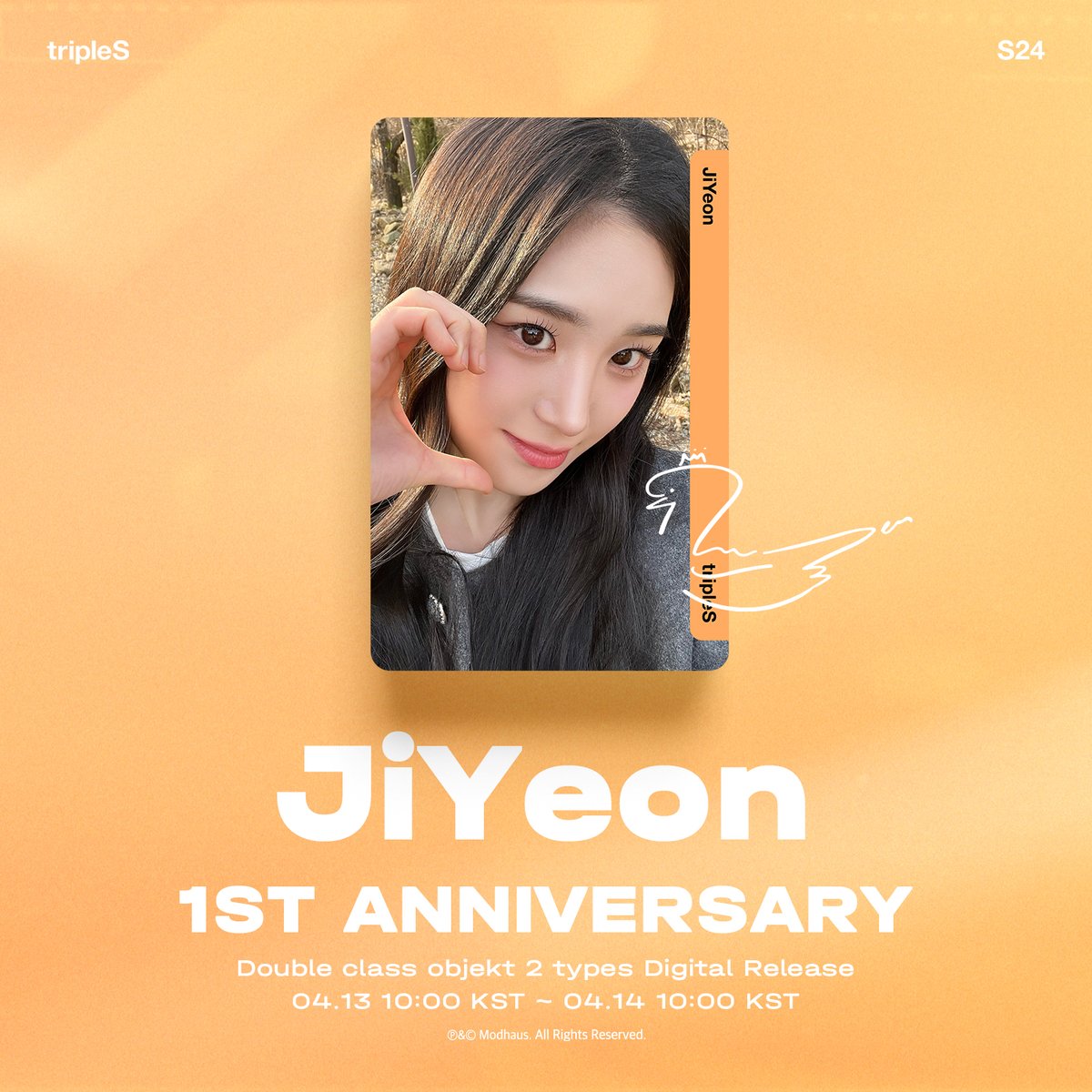 Happy 1st Year JiYeon 🎉

지연의 1주년을 오브젝트로 기념하세요! (335Z, 336Z)
Celebrate JiYeon's 1st year anniversary with Objekts! (335Z, 336Z)

📅 Schedule
2025.04.13 10:00 ~ 2025.04.14 10:00 KST

Check out on <Cosmo : the Gate>
🔗 bit.ly/4lpD4rS

#tripleS #트리플에스