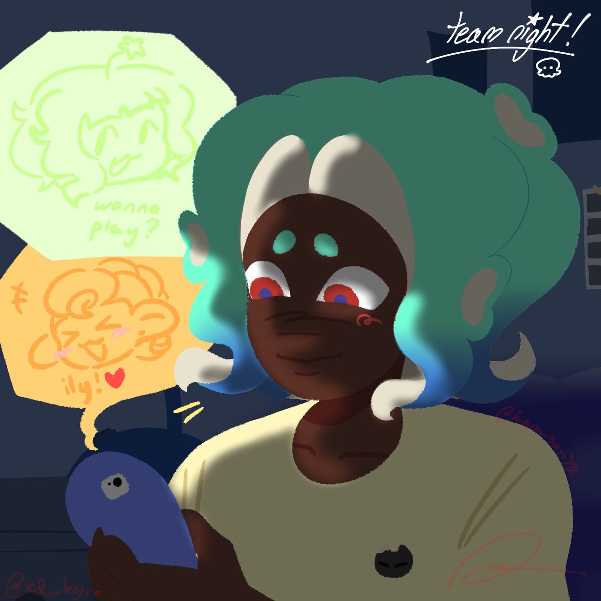 xd_kyro's tweet photo. oh boys! i can’t wait to draw my team night art for splatfest! i says as i post this at 10pm….

#promokidstwt #hirooooo #TeamNight https://t.co/vaLpqktUBk