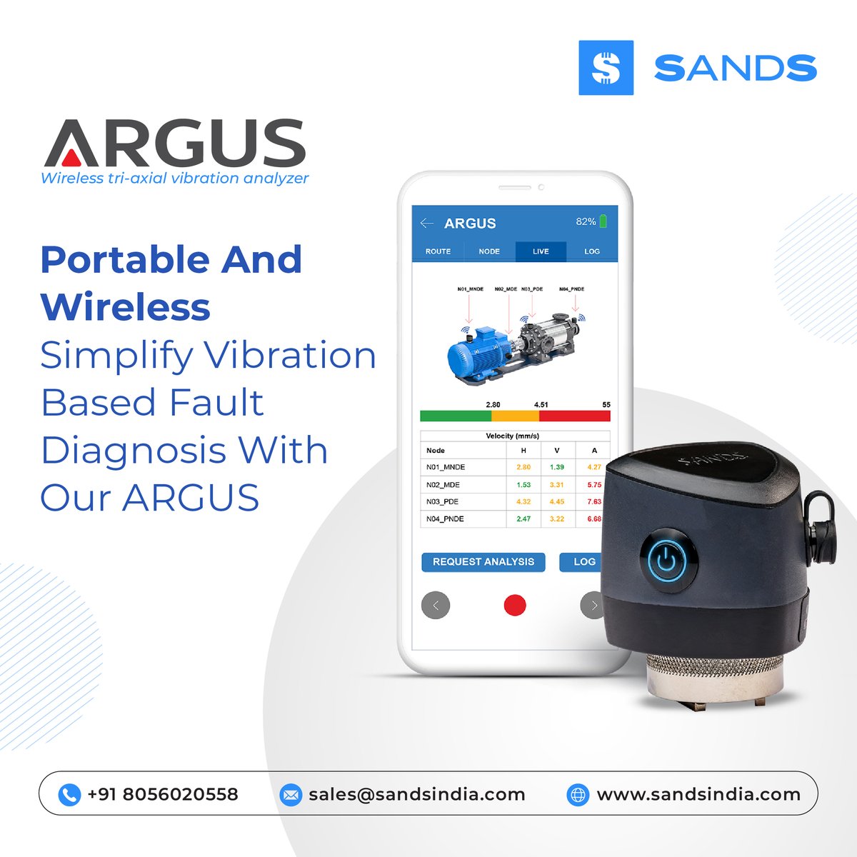 🔋Portable 📶 Wireless 💡Powerful

Simplify vibration-based fault diagnosis with ARGUS—your smart, hassle-free solution for condition monitoring. 🛠️📊 

Discover more: lnkd.in/gkyFgCJ

#ARGUS #ConditionMonitoring #VibrationAnalyzer #FaultDiagnosis #PredictiveMaintenance