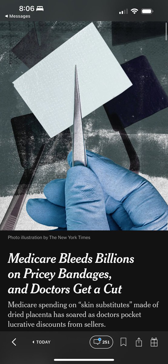 Christina Farr (@chrissyfarr) on Twitter photo In Nevada, Medicare spent $14m on bandages for a single patient.
“The government will reimburse any price that a company sets for brand-new skin substitutes, even if it is far above the market average. The higher the price, the larger the doctors’ cut.” <a href="/nytimes/">The New York Times</a> In Nevada, Medicare spent $14m on bandages for a single patient.
“The government will reimburse any price that a company sets for brand-new skin substitutes, even if it is far above the market average. The higher the price, the larger the doctors’ cut.” <a href="/nytimes/">The New York Times</a>