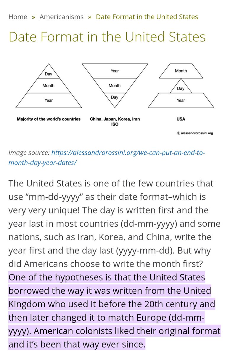 DarkSalt6's tweet photo. @OrwellNGoode Like most weird language and pronunciation traits the US has that the British love to complain about. We originally borrowed it from them. Then they switched it up, and then the look at us weird 🙄 https://t.co/O5pSHDzYoU
