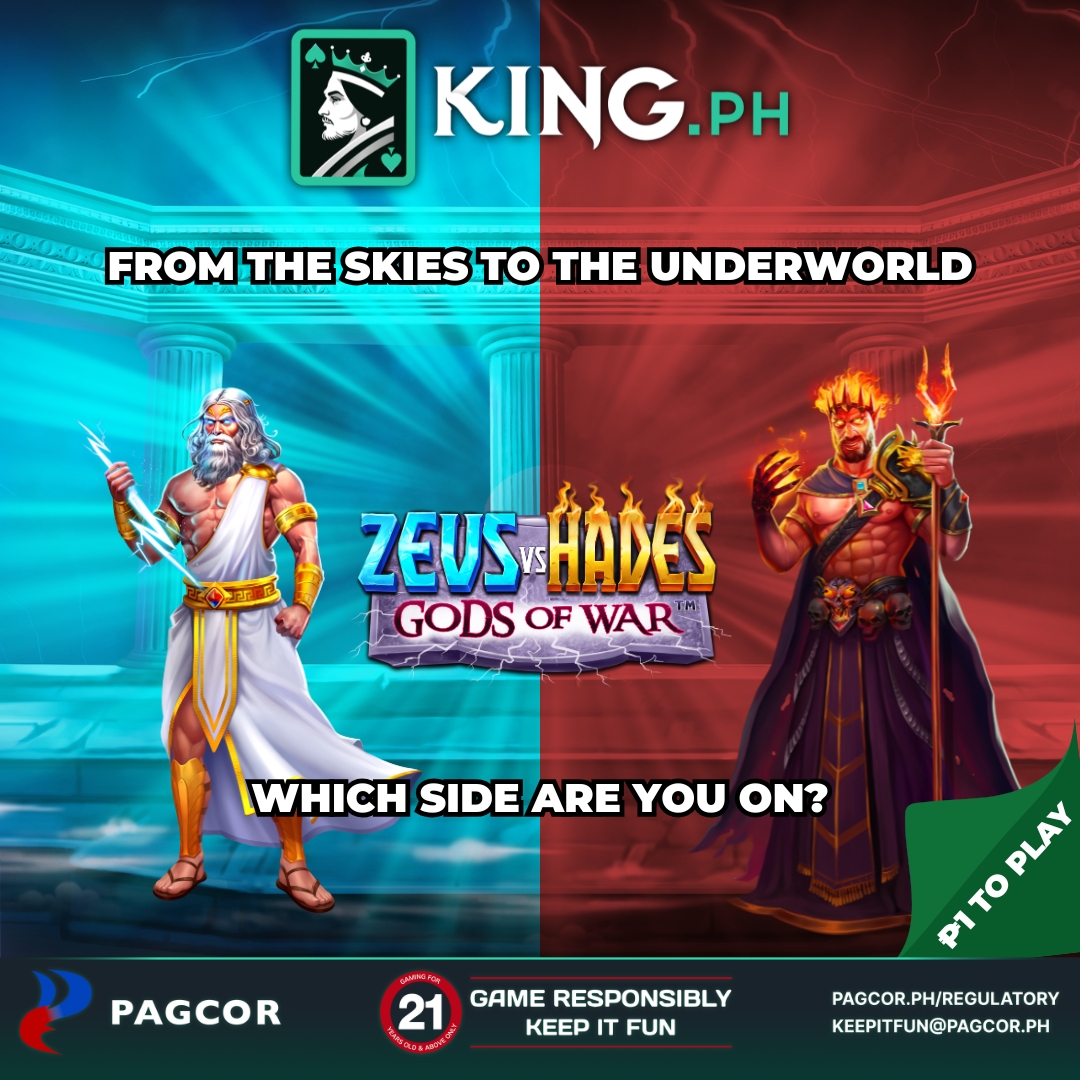 Kingcasinoph's tweet photo. From the Skies to the Underworld... the battle begins! ⚡️🔥
Zeus vs Hades: Gods of War – Who will you fight for? ⚔️

🗳 Comment below your side and tell us why!
🎮 Play now for just ₱1 and let the gods decide your fate!

#KingPh #kingcasino #ZeusVsHades #KingPH #GodsOfWar #TeamZeus #TeamHades #PlayToWin #OnlyOnKingPH