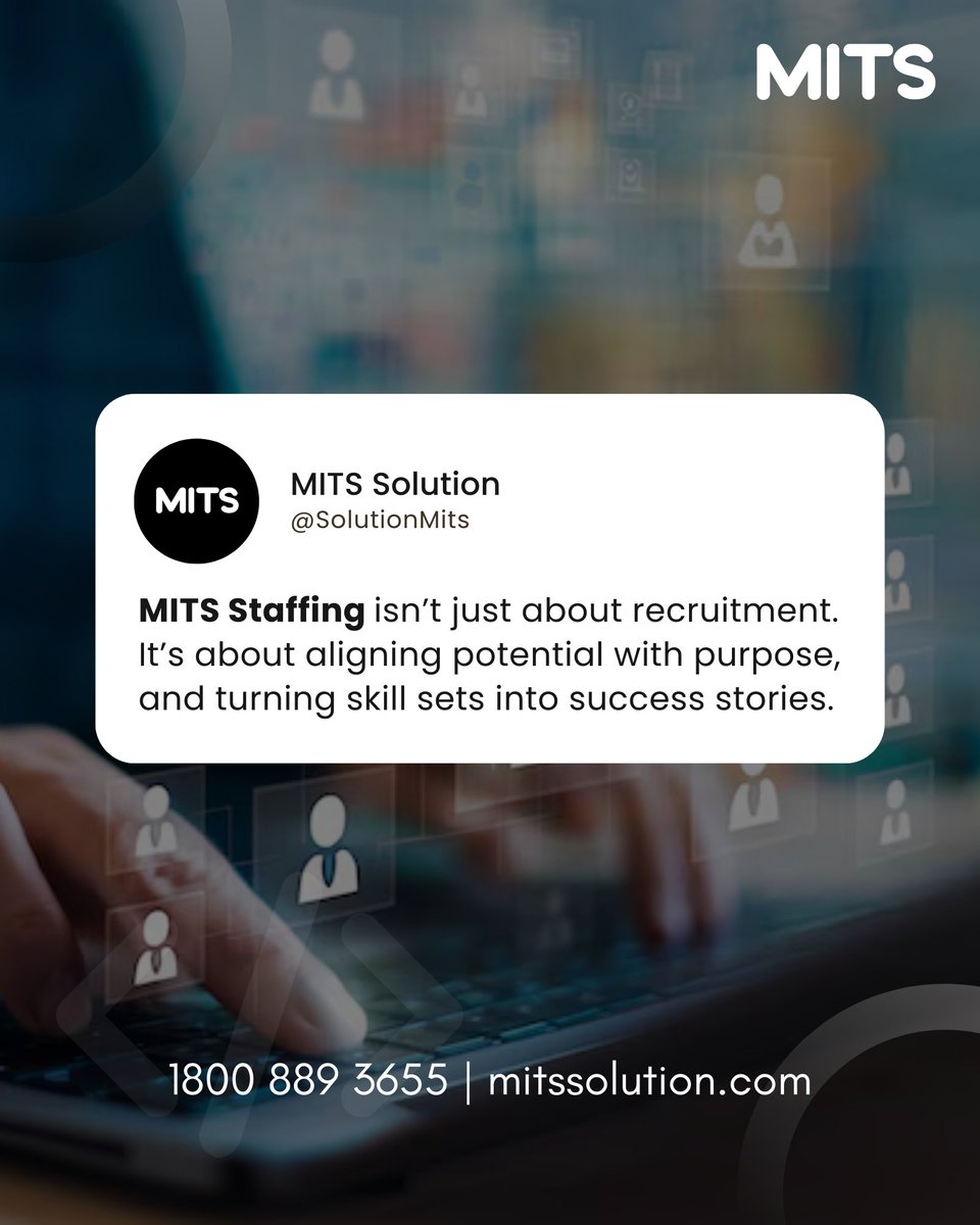 SolutionMits's tweet image. At MITS, we go beyond recruitment. We align potential with purpose, transforming skill sets into success stories.
#MITSSolution #RecruitmentSolutions #TalentAlig #CareerSuccess #JobOpportunities #WorkforceDevelopment #HiringMadeEasy #SkillToSuccess #StaffingExperts