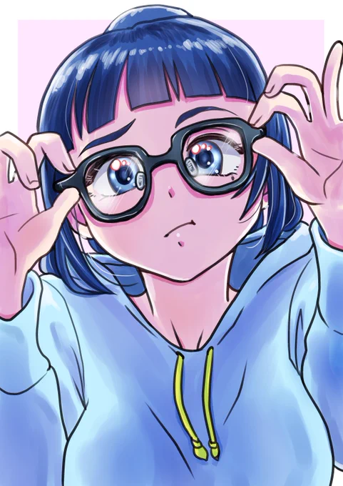 でっかい黒縁めがねっていいよね…葵ちゃん「でもこれ重いよ?」#葵の絵 #富士葵 