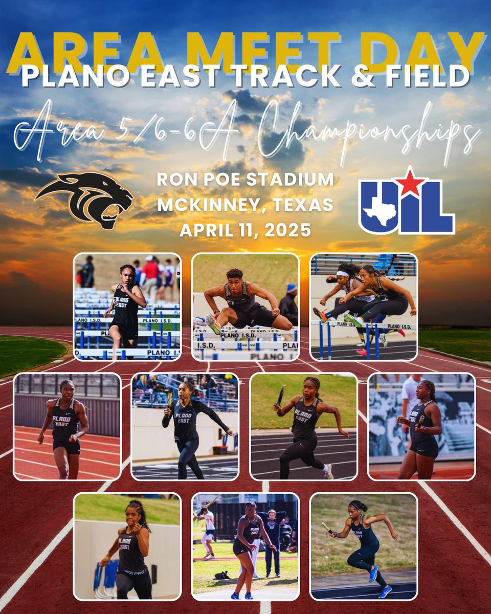 Plano East Cross Country / Track & Field (@planoeastxctf) on Twitter photo 💥IT’S AREA MEET DAY💥
Good Luck Panthers 🍀 Let’s Go‼️
📍 Area 5/6-6A Meet
🏟️ Ron Poe Stadium • McKinney, TX
🗓️ Friday, April 11, 2025
⏰ Field - 10:00 am | Running - 5:00 pm
Live Results: milesplit.live/meets/670816
<a href="/EastPanthers1/">Plano East Senior High School Panthers</a> <a href="/PESH_Athletics/">Plano East Panthers</a> <a href="/PISDAthDept/">Plano ISD Athletic Department</a> <a href="/CoachReedXCTF/">Robert Reed</a> 💥IT’S AREA MEET DAY💥
Good Luck Panthers 🍀 Let’s Go‼️
📍 Area 5/6-6A Meet
🏟️ Ron Poe Stadium • McKinney, TX
🗓️ Friday, April 11, 2025
⏰ Field - 10:00 am | Running - 5:00 pm
Live Results: milesplit.live/meets/670816
<a href="/EastPanthers1/">Plano East Senior High School Panthers</a> <a href="/PESH_Athletics/">Plano East Panthers</a> <a href="/PISDAthDept/">Plano ISD Athletic Department</a> <a href="/CoachReedXCTF/">Robert Reed</a>