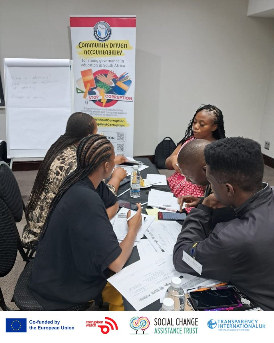 Corruption Watch (@corruption_sa) on Twitter photo The Youth Ambassadors for Accountability (YAFA) continued their training yesterday, unpacking #corruption and analysing media statements related to corruption in the public and private sectors #YAFA #youthambassadors #SAAC
<a href="/changetrust3/">Social Change Assistance Trust</a> <a href="/anticorruption/">Transparency International</a> The Youth Ambassadors for Accountability (YAFA) continued their training yesterday, unpacking #corruption and analysing media statements related to corruption in the public and private sectors #YAFA #youthambassadors #SAAC
<a href="/changetrust3/">Social Change Assistance Trust</a> <a href="/anticorruption/">Transparency International</a>