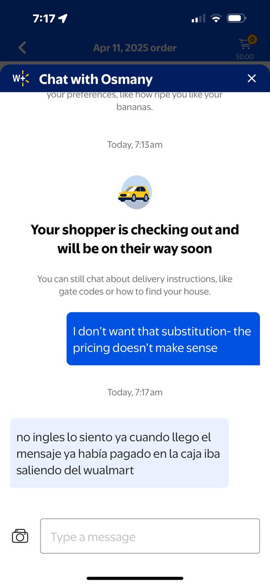 StilettoBoss's tweet photo. @walmarthelp - I’m trying to understand why my shopper does not speak any English at all. https://t.co/C2GuWv9sd6