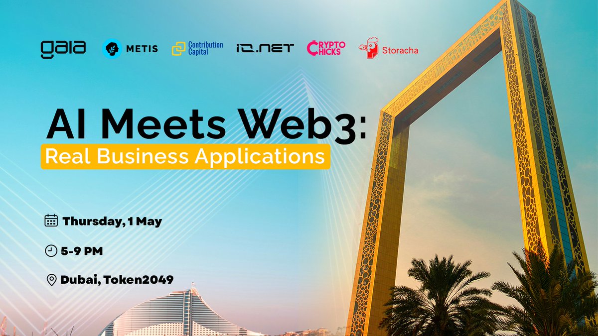 crypto_chicks's tweet image. Dubai Bound: Did you know the city has a Ministry of AI and a vibrant crypto scene? We’re thrilled to add to that buzz with our May 1 event. CryptoChicks can’t wait to connect with the #Dubai tech community! Get your ticket here 👉 lu.ma/AI-meets-web3
 #AImeetsWeb3 #TOKEN2049