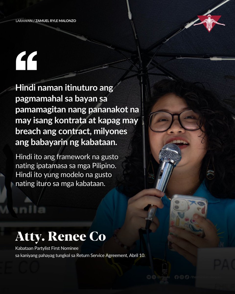mkule's tweet photo. TINGNAN: Matapos ang mahigit isang dekadang pagpapatupad ng Return Service Agreement (RSA) sa Unibersidad ng Pilipinas Maynila, isiniwalat ng mga estudyante at lider-kabataan ang kanilang danas at kahingian sa kampanyang #StopandReviewRSA. https://t.co/BYkl4XNKnv