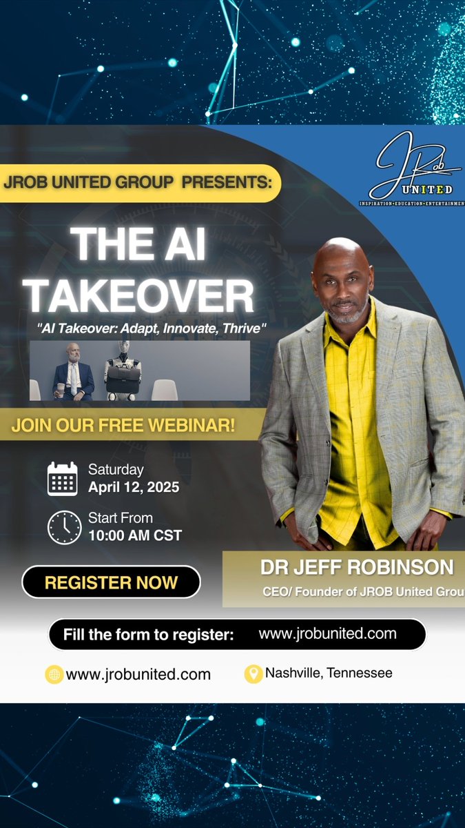 JRobUnited1's tweet photo. 1 DAY left! AI Takeover this Saturday at 10am CST: 📚 Transform your book into an audiobook 🎙️ Create your very own podcast with AI 🗣️ Dive into voice cloning (the right way) 🔥 Plus, new tools &amp; updates that'll blow your mind! Sign up today: https://t.co/WIoXWVIR3j https://t.co/kvog8g2VxM