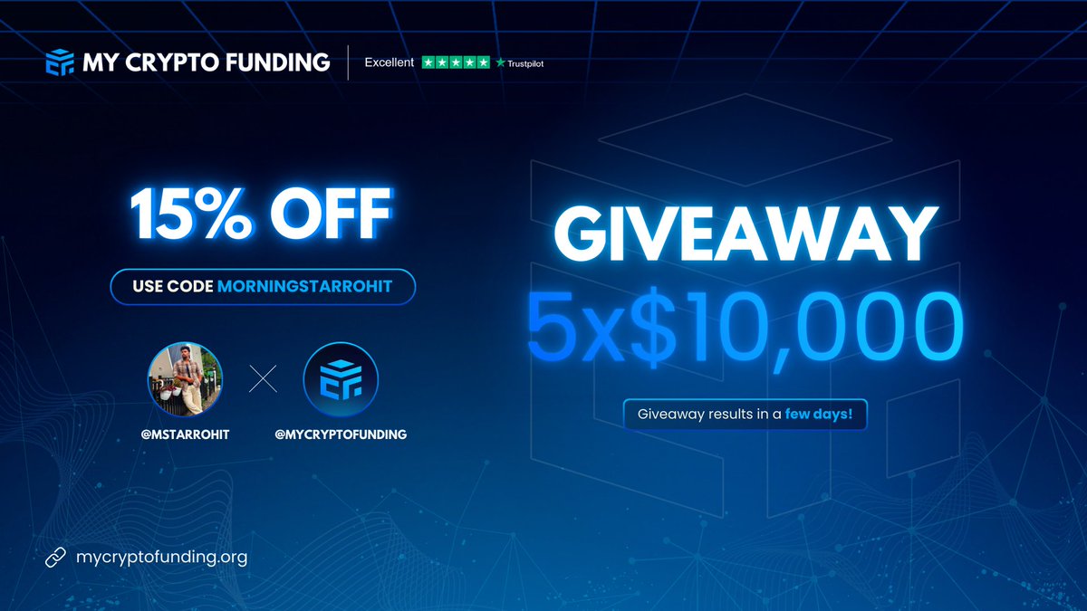 MSTARROHIT's tweet photo. 🎁5 x $10,000 Funded Account Giveaway🎁

1️⃣ Follow - @MyCryptoFunding @MSTARROHIT 

2️⃣ Like &amp; Retweet

3️⃣ Tag 3 of Your Friends’s in Comment

Winner’s Will Be Picked on Discord

Mornings Star’s ⭐️ - https://t.co/nUtiFmCKCz https://t.co/NCezSAzvL4