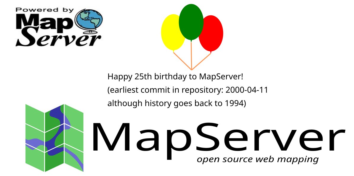 Happy 25th birthday to MapServer, as today it celebrates its earliest available commit (even though the project goes back to 1994).  Here's that commit: github.com/MapServer/MapS… Thanks to all of the contributors over so many decades! #foss4g ❤️