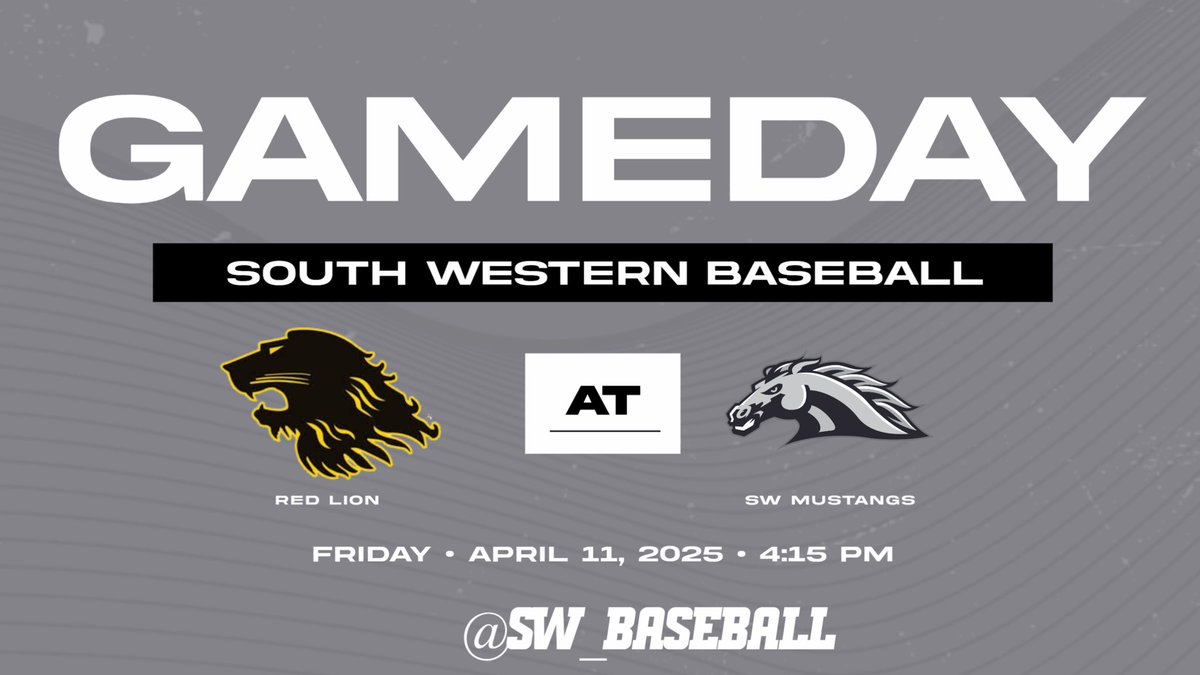 SW_Baseball's tweet image. MUSTANGS TAKE ON RED LION TODAY AT HOME

🆚 RED LION
⏰4:15
📍The Corral
