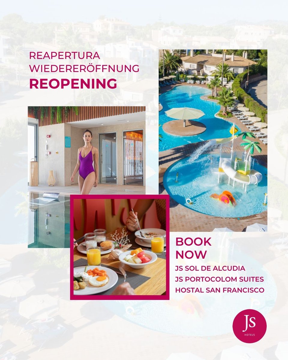 JS_Hotels's tweet image. We’re excited to announce that JS Portocolom Suites, Hostal San Francisco, and JS Sol de Alcudia are now open and ready to welcome you.

From the peaceful charm of Portocolom to the vibrant energy of Port d’Alcudia, we’ve got the perfect spot for your next getaway. 🙌🏻