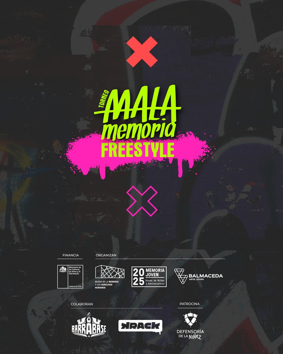 ¡Que este sábado no le falten los derechos ni el freestyle a nadie!

Mañana, sábado 12, prepárate para ser el campeón o campeona del primer Torneo de Freestyle en el Museo de la Memoria junto a <a href="/balm_artejoven/">Balmaceda Arte Joven</a> y <a href="/Barrabase_/">Barrabase</a> 

🔻
mmdh.cl/cartelera/torn…