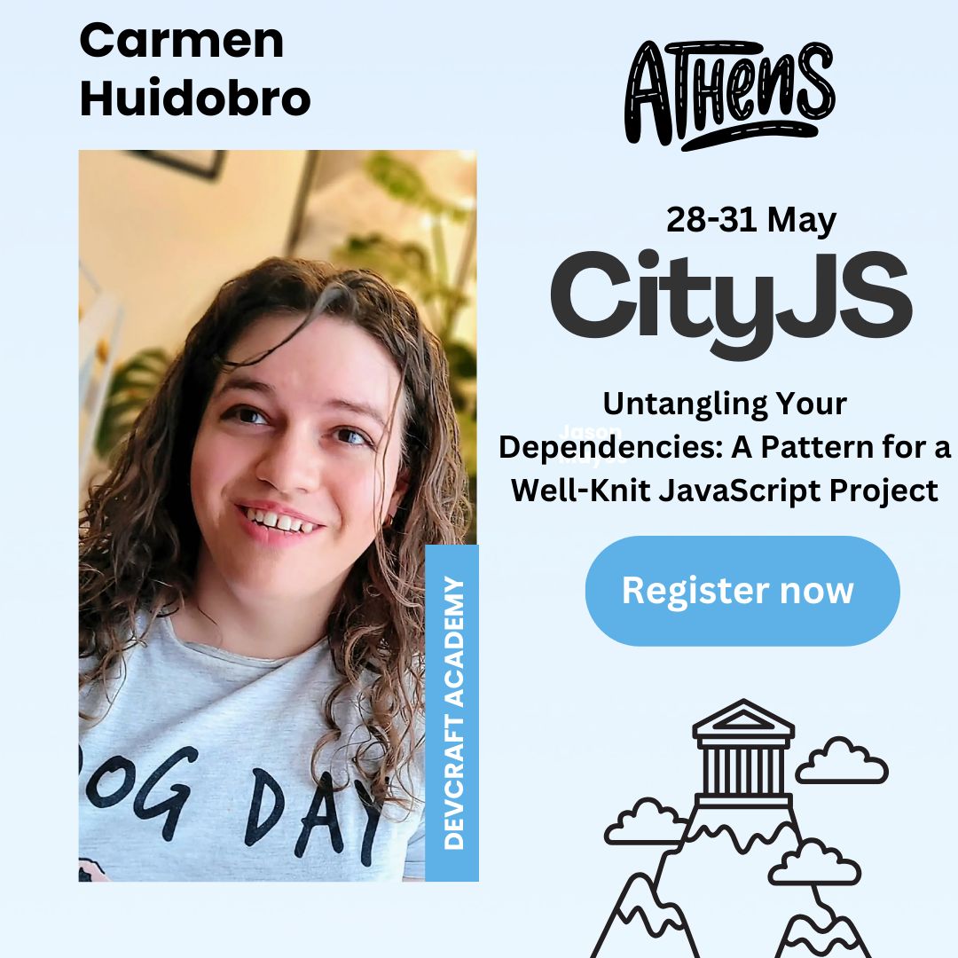 cityjsconf's tweet image. We are thrilled to have with us at #CityJSAthens @hola_soy_milk find how to build a JS project can feel like tangled yarn. 🧶 Join us to untangle dependencies, stitch by stitch, with smart tools like npm why, branching, upgrades & more! 🧵✨ #DevTalk #JavaScript
Register now…