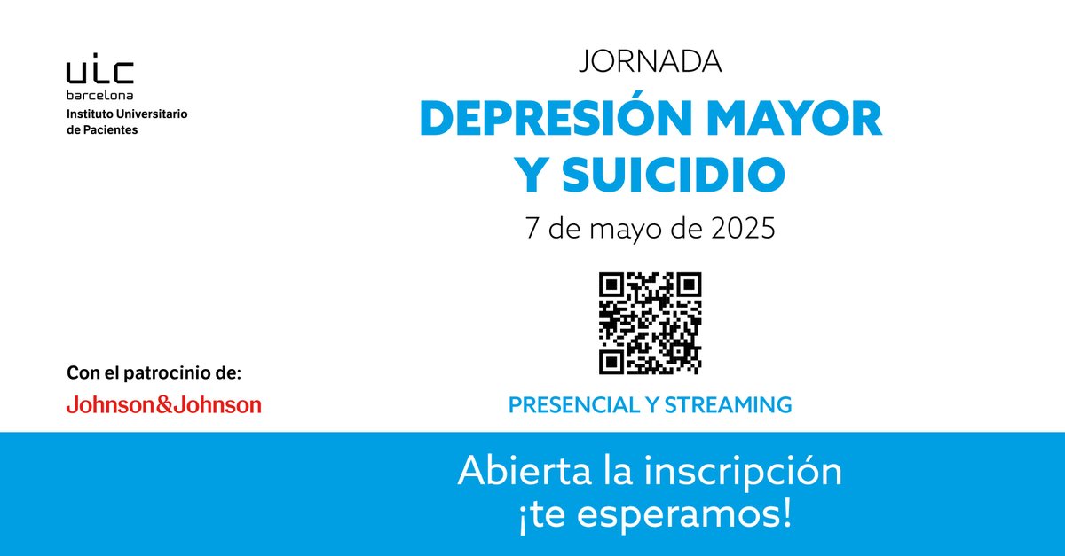 Jornada "Depresión Mayor y Suicidio"
La #DepresiónMayor y el #suicidio son fenómenos profundamente interrelacionados. Expertos de distintos ámbitos reflexionarán sobre las innovaciones terapéuticas y la prevención

📷 Presencial y streaming
📷Inscripcion: forms.gle/DaF8vQiNxaJLD3…