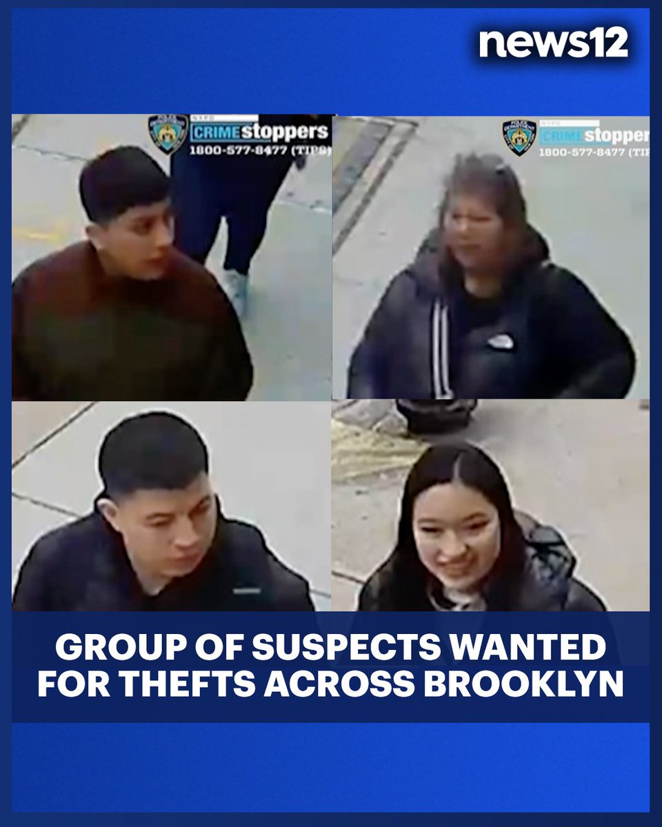 News12BK's tweet image. The #NYPD says it’s searching for a group of suspects who are accused of thefts in #Williamsburg and #Greenpoint - bit.ly/3G1n7Ip

#Brooklyn