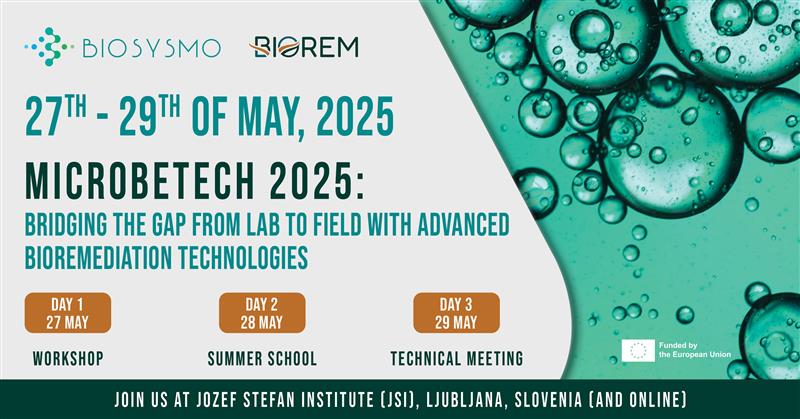 BIOREMproject (@bioremproject) on Twitter photo ๐ข SAVE THE DATE!
We are excited to invite you to our first project event #MicrobeTech2025 which will be held from 27โ29 May 2025 at the Jozef Stefan Institute in Ljubljana, Slovenia๐.
Jointly organised by <a href="/bioremproject/">BIOREMproject</a> and <a href="/biosysmo/">BIOSYSMO Project</a>๐
Stay tuned! ๐ฒ๐ bioremproject.eu/events/microbeโฆ ๐ข SAVE THE DATE!
We are excited to invite you to our first project event #MicrobeTech2025 which will be held from 27โ29 May 2025 at the Jozef Stefan Institute in Ljubljana, Slovenia๐.
Jointly organised by <a href="/bioremproject/">BIOREMproject</a> and <a href="/biosysmo/">BIOSYSMO Project</a>๐
Stay tuned! ๐ฒ๐ bioremproject.eu/events/microbeโฆ