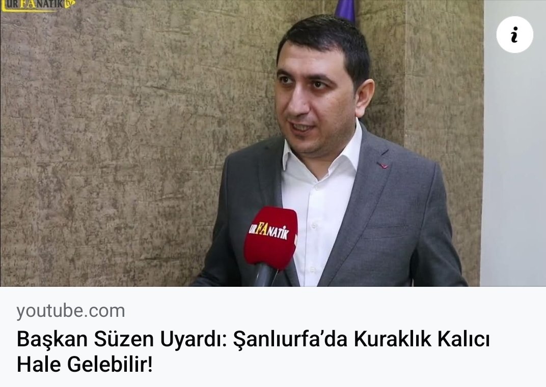 Şube Başkanımız Mehmet SÜZEN  URFANATİK Habere Kuraklık ile ilgili röportaj verdi.
Röportaja aşağıda verilen Linkten ulaşabilirsiniz. 

youtube.com/watch?v=wCrVgx…