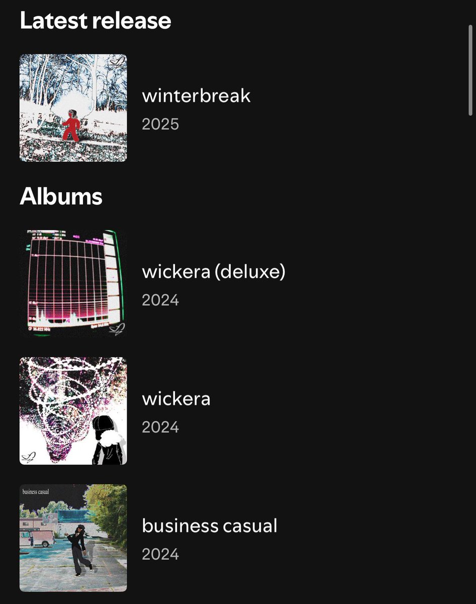 BC+WICKERA+WINTERBREAK BACK ON SPOTIFY+APPLEMUSIC

NEW RELEASES SOON I PROMISE