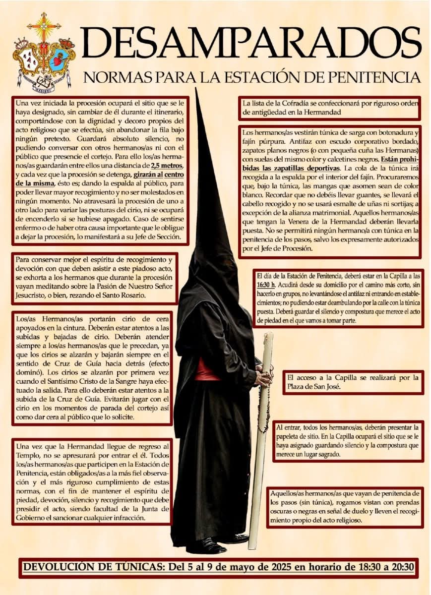 ✝️ 𝐍𝐎𝐑𝐌𝐀𝐒 𝐏𝐀𝐑𝐀 𝐔𝐍𝐀 𝐂𝐎𝐑𝐑𝐄𝐂𝐓𝐀 𝐄𝐒𝐓𝐀𝐂𝐈𝐎́𝐍 𝐃𝐄 𝐏𝐄𝐍𝐈𝐓𝐄𝐍𝐂𝐈𝐀 ✝️

De cara a la próxima salida procesional del #ViernesSanto te dejamos algunos consejos.