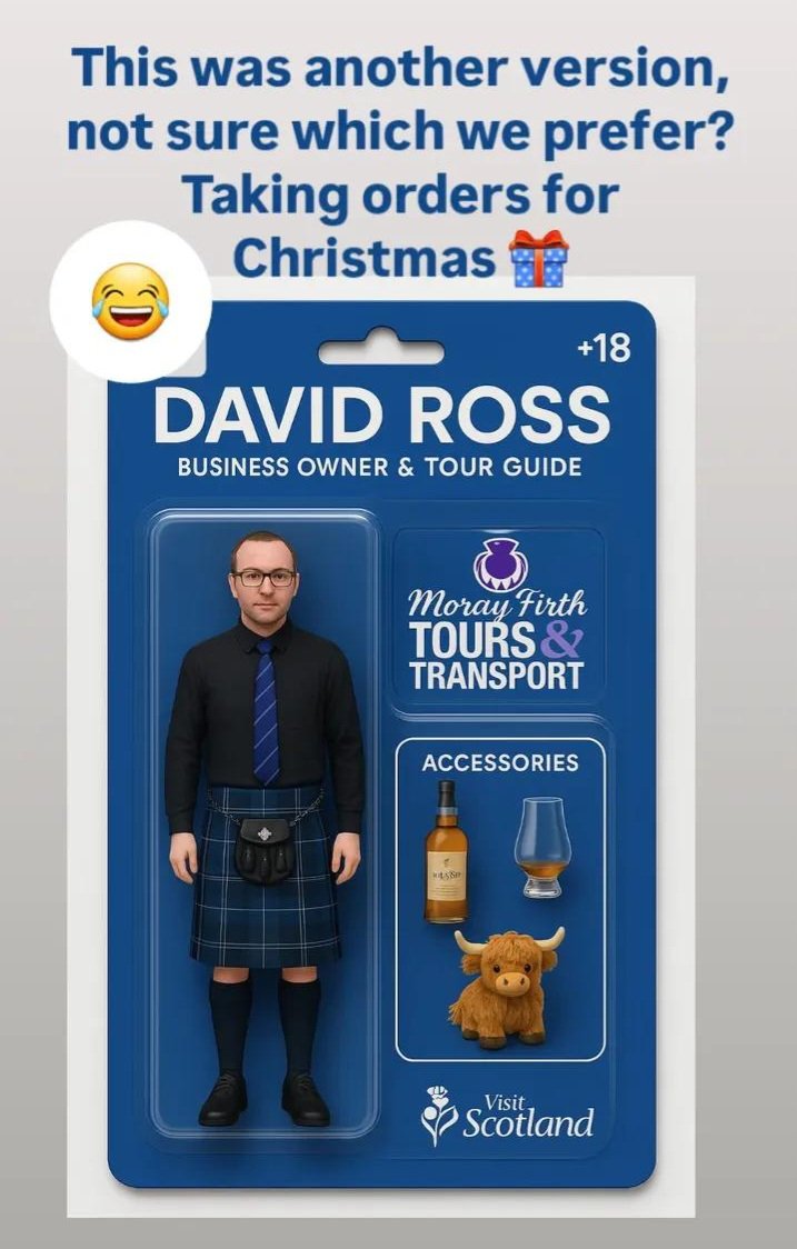 Decided to give this #ChatGPT craze a go, these were after a few attempts. Taking orders for Christmas #ActionFigure #AI #VisitScotland #tourguide