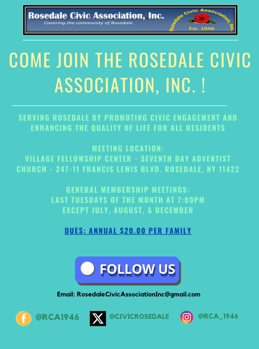 CivicRosedale's tweet photo. Come Join the Rosedale Civic Association, Inc.!

Help to better enhance the quality of life for all Rosedale residents. https://t.co/giumWWe8qd