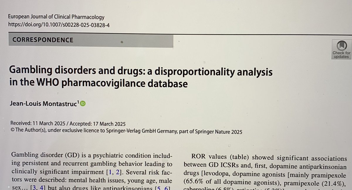 Jean-Louis Montastruc (@montastrucjl) on Twitter photo To read in European J clin pharmacol: Drugs associated with gambling disorders To read in European J clin pharmacol: Drugs associated with gambling disorders