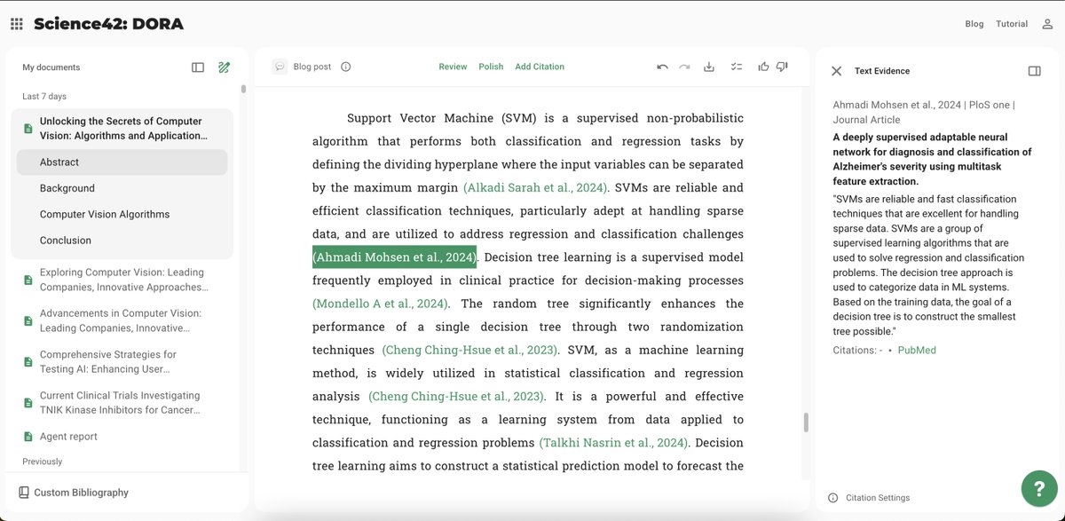 Do you know anything about computer vision?
I generated this quick blog post with DORA in just 5 minutes to get some background on the topic. Take a look in DORA App!
#DORAWriting #AIResearch #Computervision #ResearchTools #AIWriting #AI