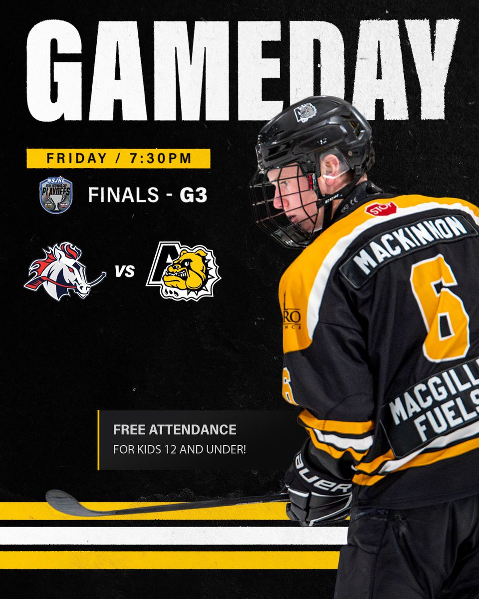 Bulldogs fans - help us fill the arena tonight at 7:30pm for game three of the NSJHL Finals against the Cole Harbour Colts! 

⭐ Kids 12 and under get in free! ⭐
