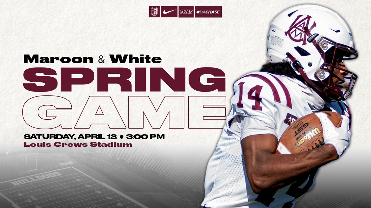 _AAMUAthletics's tweet photo. 𝐎𝐧𝐞 𝐌𝐨𝐫𝐞 𝐃𝐚𝐲 𝐮𝐧𝐭𝐢𝐥 𝐭𝐡𝐞 𝐌𝐚𝐫𝐨𝐨𝐧 &amp; 𝐖𝐡𝐢𝐭𝐞 𝐒𝐩𝐫𝐢𝐧𝐠 𝐆𝐚𝐦𝐞

#BeADawg25 https://t.co/nCZRAG7MEg