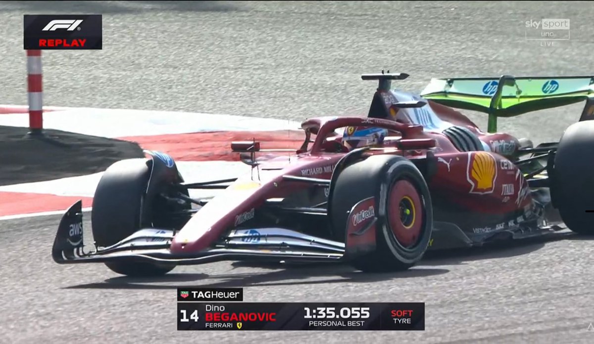 robertofunoat's tweet photo. FlowViz giallo sull’ala posteriore della SF-25 di Beganovic (📸 SkySportF1) #F1 #BahrainGP #FP1 #Ferrari #FlowViz https://t.co/y6IoOmwjlL