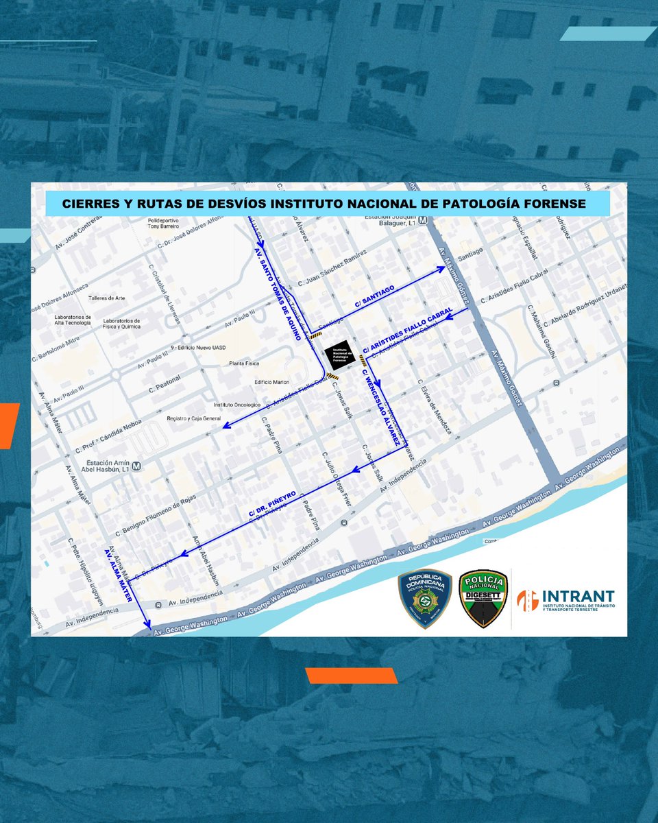 INTRANT_RD's tweet photo. #AvisoIntrant |🔴 Conoce las rutas alternas disponibles por alto flujo vehicular en el área del Instituto Nacional de Patología Forense (Inacif), debido a la tragedia ocurrida en Jet Set. https://t.co/zD5d0AFtSR