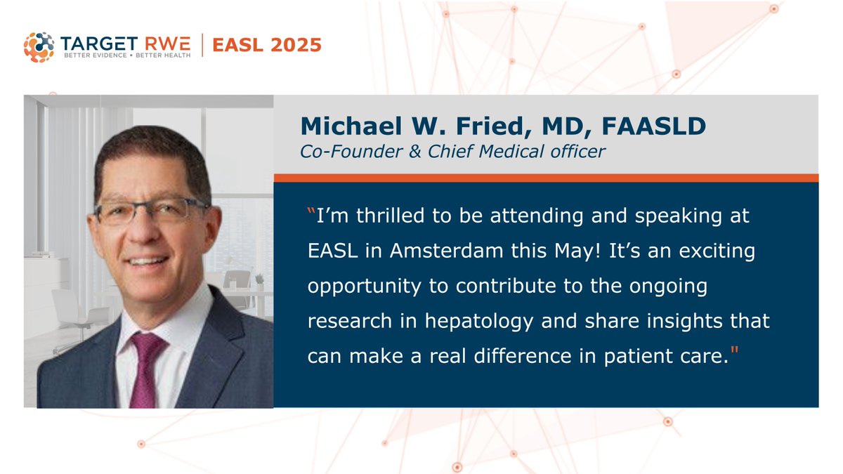 🗣️ Heading to #EASL2025? So is Target RWE's Dr. Michael W. Fried! We're sharing our expertise in #Hepatology.

Click for our latest #EASLCongress2025:

#RWE