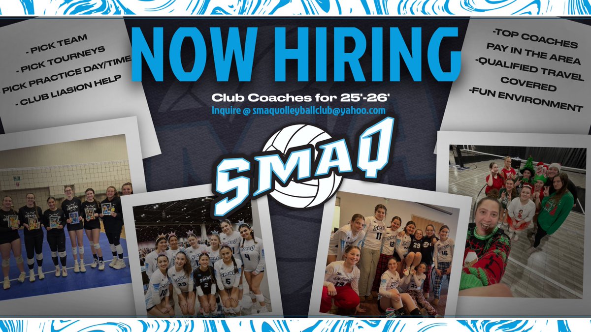 Come join the SMAQ family‼️ We are seeking coaches to add to our already incredible staff!! Top pay 💰 in the area. Choose tournaments, practice days and times that suit your schedule. Become a part of a club that is on the rise.📈