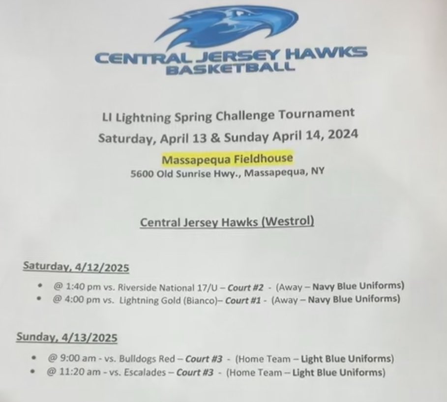 I am so excited for our first tournament this weekend in Long Island! 
Here is my schedule for the Lightning Tournament: 👇